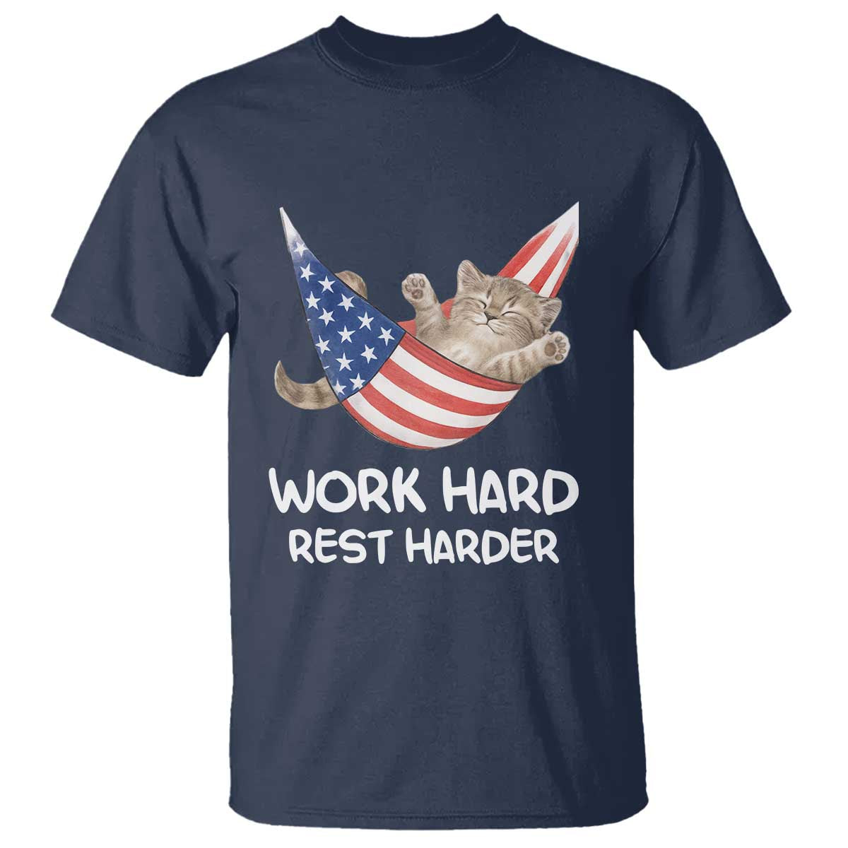 Funny Lazy Cat T Shirt Work Hard Rest Harder Cute Kitty Humor TS14 Navy Print Your Wear