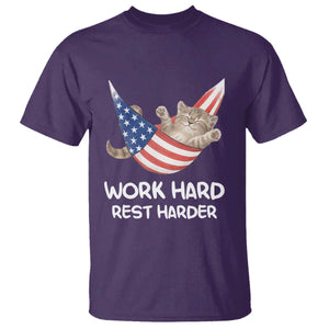 Funny Lazy Cat T Shirt Work Hard Rest Harder Cute Kitty Humor TS14 Purple Print Your Wear