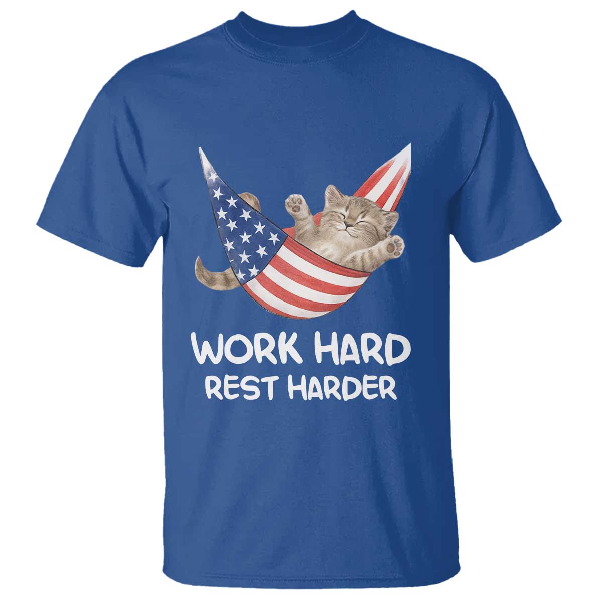 Funny Lazy Cat T Shirt Work Hard Rest Harder Cute Kitty Humor TS14 Royal Blue Print Your Wear
