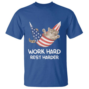Funny Lazy Cat T Shirt Work Hard Rest Harder Cute Kitty Humor TS14 Royal Blue Print Your Wear