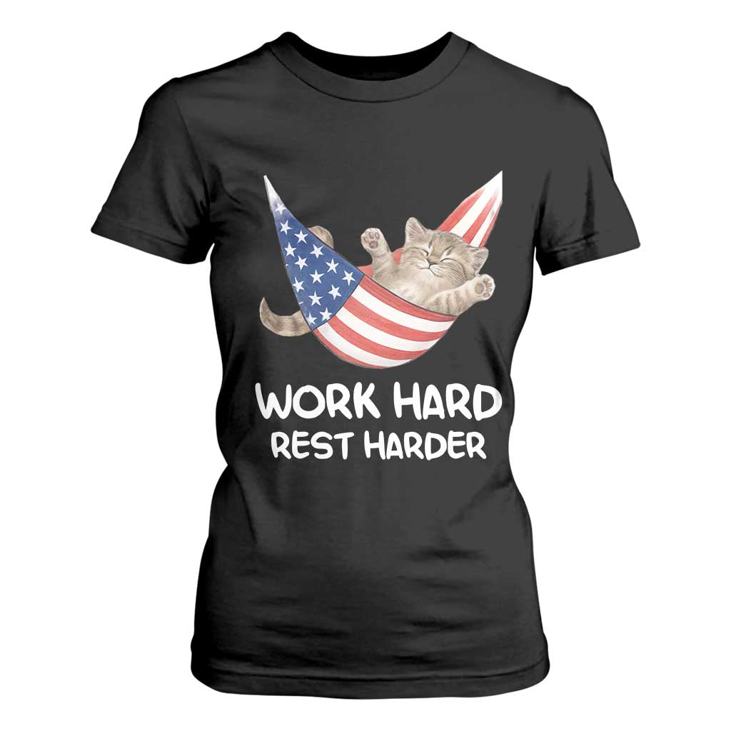Funny Lazy Cat T Shirt For Women Work Hard Rest Harder Cute Kitty Humor TS14 Black Print Your Wear