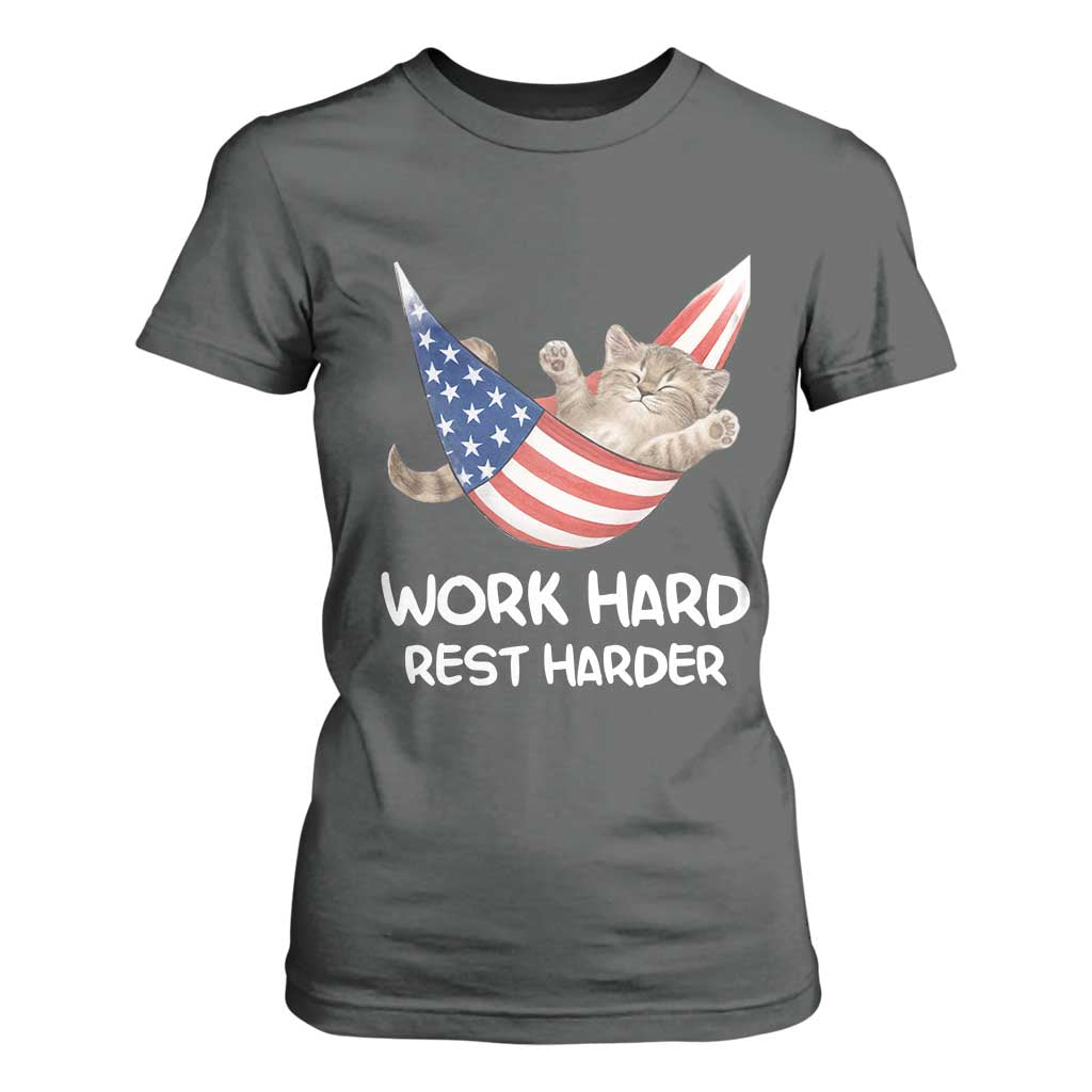 Funny Lazy Cat T Shirt For Women Work Hard Rest Harder Cute Kitty Humor TS14 Dark Heather Print Your Wear