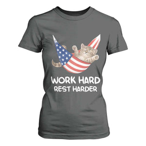 Funny Lazy Cat T Shirt For Women Work Hard Rest Harder Cute Kitty Humor TS14 Dark Heather Print Your Wear