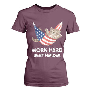 Funny Lazy Cat T Shirt For Women Work Hard Rest Harder Cute Kitty Humor TS14 Maroon Print Your Wear