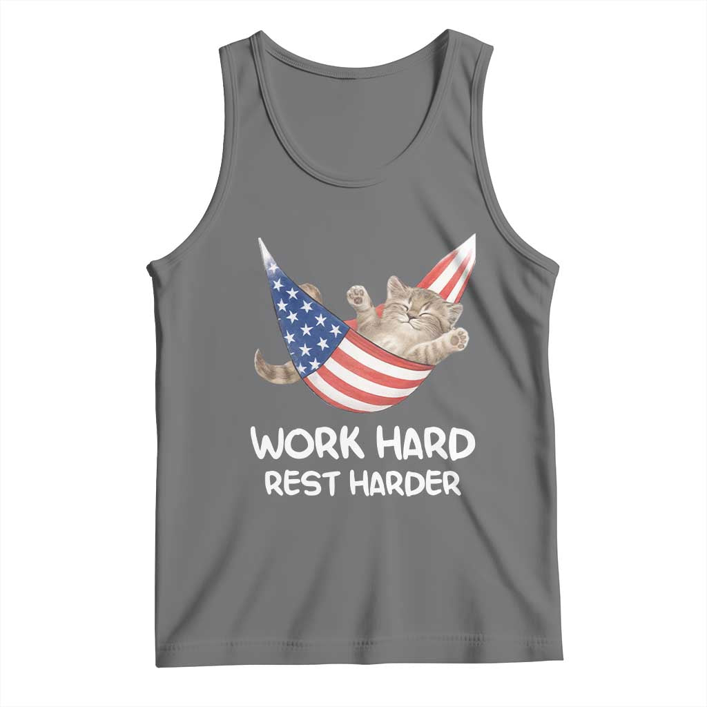 Funny Lazy Cat Tank Top Work Hard Rest Harder Cute Kitty Humor TS14 Black Heather Print Your Wear