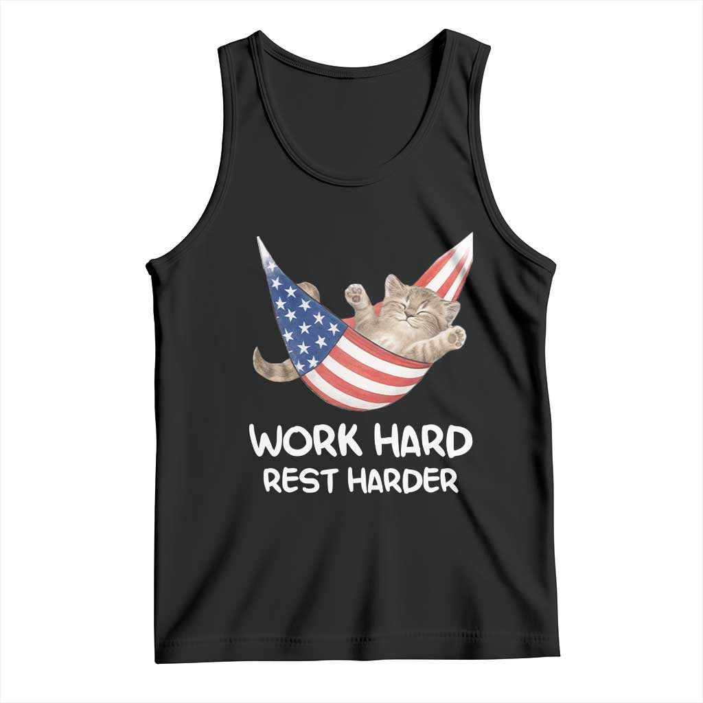 Funny Lazy Cat Tank Top Work Hard Rest Harder Cute Kitty Humor TS14 Black Print Your Wear