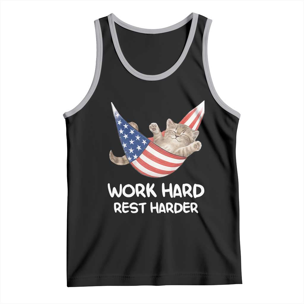 Funny Lazy Cat Tank Top Work Hard Rest Harder Cute Kitty Humor TS14 Black Athletic Heather Print Your Wear