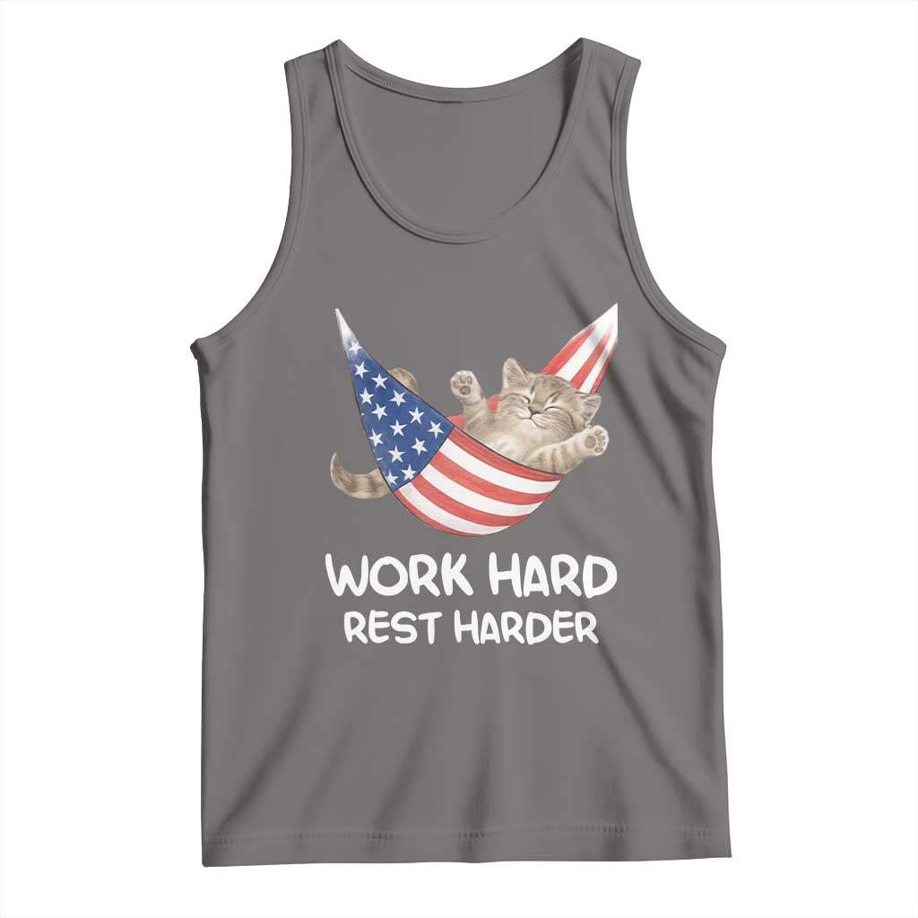 Funny Lazy Cat Tank Top Work Hard Rest Harder Cute Kitty Humor TS14 Deep Heather Print Your Wear