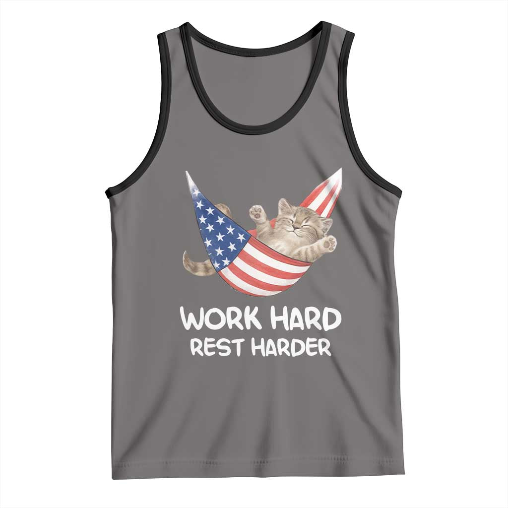 Funny Lazy Cat Tank Top Work Hard Rest Harder Cute Kitty Humor TS14 Deep Heather Black Print Your Wear