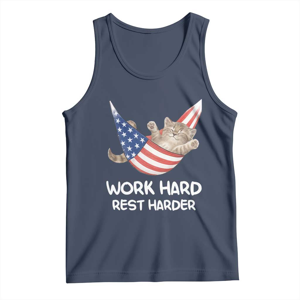 Funny Lazy Cat Tank Top Work Hard Rest Harder Cute Kitty Humor TS14 Navy Print Your Wear