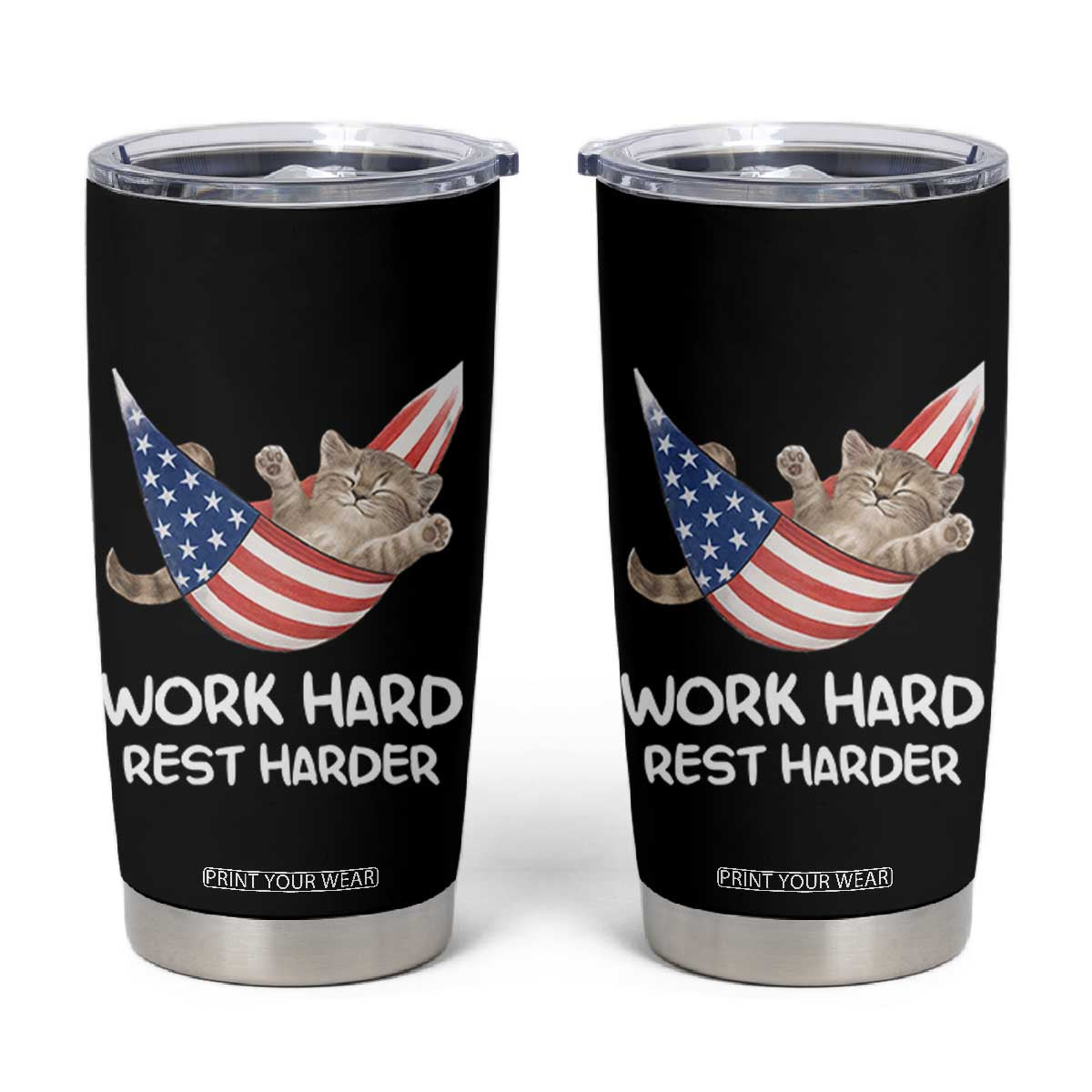 Funny Lazy Cat Tumbler Cup Work Hard Rest Harder Cute Kitty Humor TS14 Black Print Your Wear