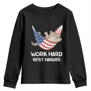 Funny Lazy Cat Youth Sweatshirt Work Hard Rest Harder Cute Kitty Humor TS14 Black Print Your Wear