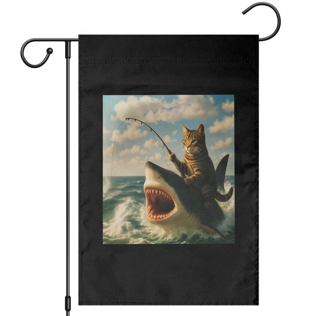 Funny Cat Riding Shark Garden Flag Fishing Fisherman Ocean Lover Humor TS14 Black Print Your Wear