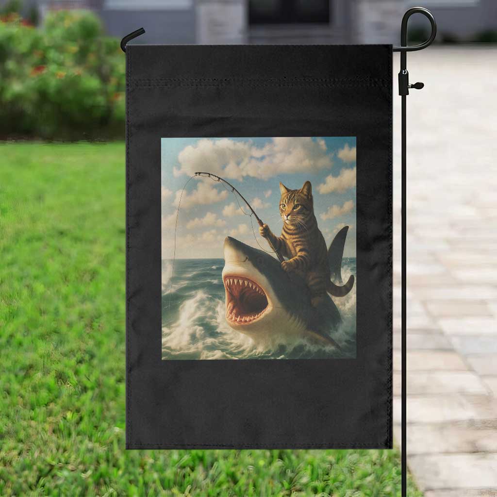 Funny Cat Riding Shark Garden Flag Fishing Fisherman Ocean Lover Humor TS14 Print Your Wear