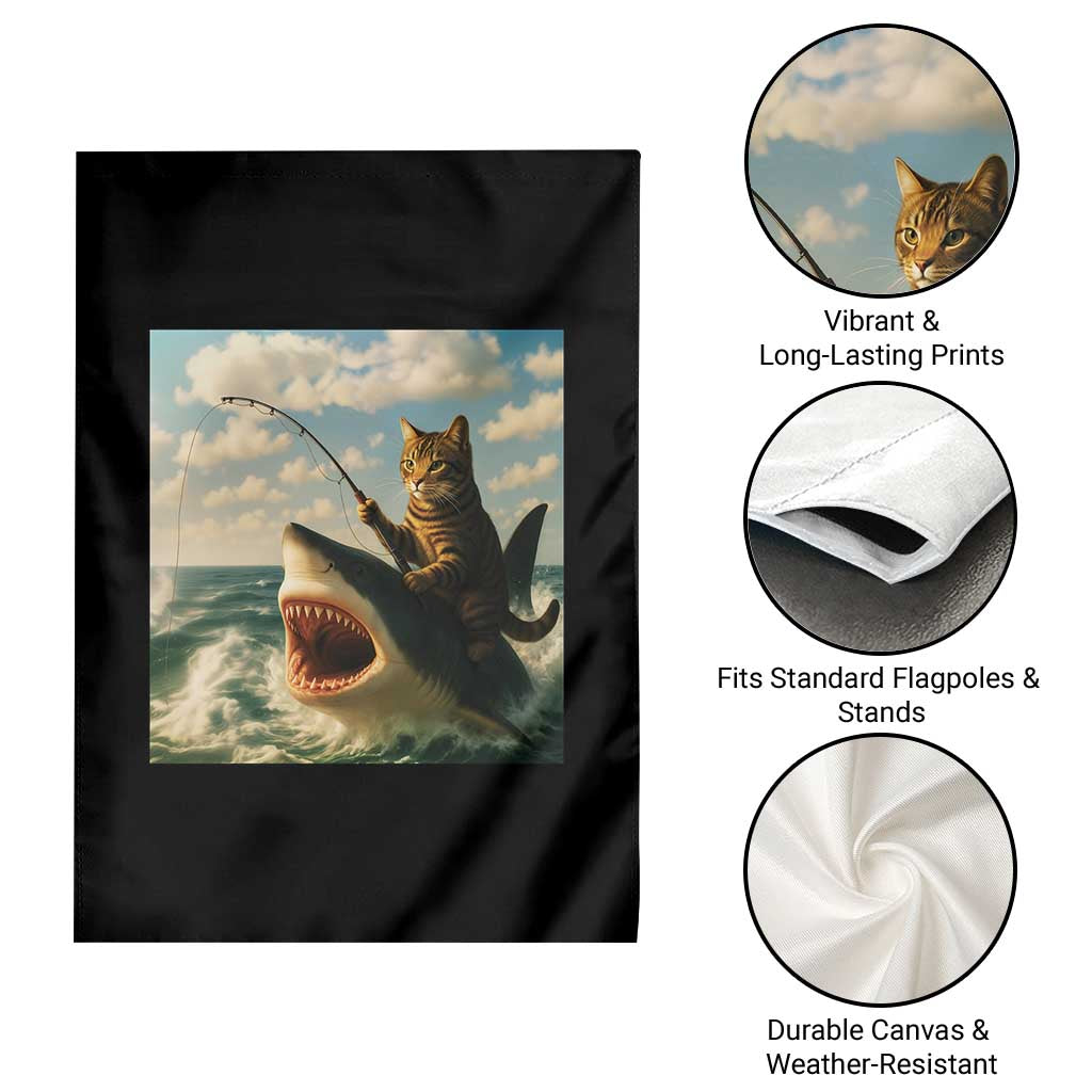 Funny Cat Riding Shark Garden Flag Fishing Fisherman Ocean Lover Humor TS14 Print Your Wear