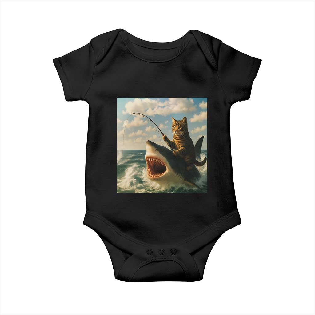 Funny Cat Riding Shark Baby Onesie Fishing Fisherman Ocean Lover Humor TS14 Black Print Your Wear