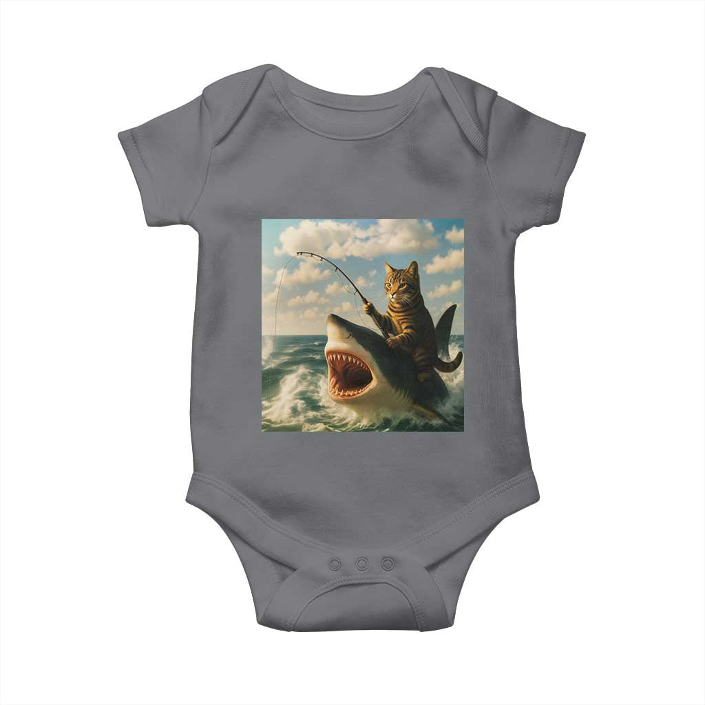 Funny Cat Riding Shark Baby Onesie Fishing Fisherman Ocean Lover Humor TS14 Charcoal Print Your Wear