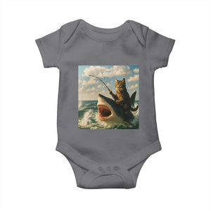 Funny Cat Riding Shark Baby Onesie Fishing Fisherman Ocean Lover Humor TS14 Charcoal Print Your Wear