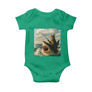 Funny Cat Riding Shark Baby Onesie Fishing Fisherman Ocean Lover Humor TS14 Irish Green Print Your Wear