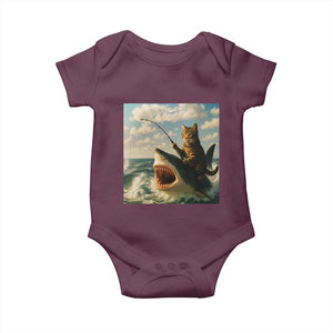 Funny Cat Riding Shark Baby Onesie Fishing Fisherman Ocean Lover Humor TS14 Maroon Print Your Wear
