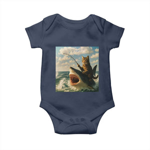 Funny Cat Riding Shark Baby Onesie Fishing Fisherman Ocean Lover Humor TS14 Navy Print Your Wear