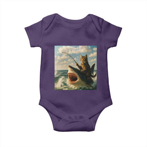 Funny Cat Riding Shark Baby Onesie Fishing Fisherman Ocean Lover Humor TS14 Purple Print Your Wear