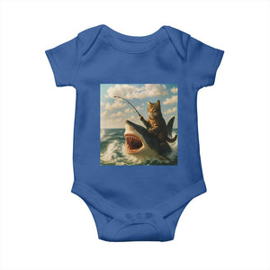 Funny Cat Riding Shark Baby Onesie Fishing Fisherman Ocean Lover Humor TS14 Royal Blue Print Your Wear