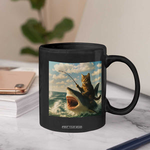 Funny Cat Riding Shark Coffee Mug Fishing Fisherman Ocean Lover Humor TS14 Print Your Wear