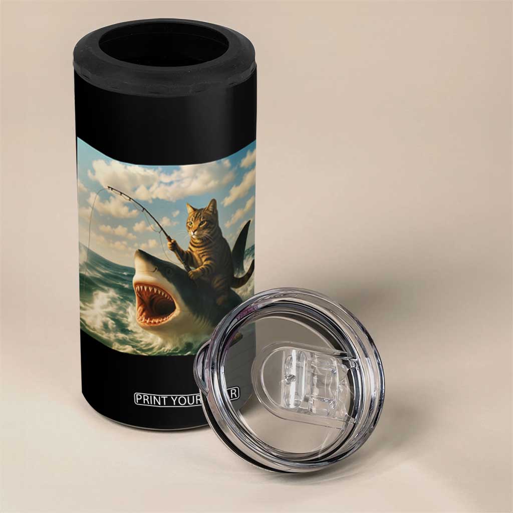 Funny Cat Riding Shark 4 in 1 Can Cooler Tumbler Fishing Fisherman Ocean Lover Humor TS14 Print Your Wear