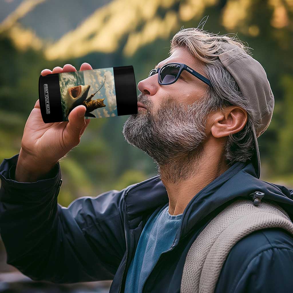 Funny Cat Riding Shark 4 in 1 Can Cooler Tumbler Fishing Fisherman Ocean Lover Humor TS14 Print Your Wear