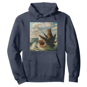 Funny Cat Riding Shark Hoodie Fishing Fisherman Ocean Lover Humor TS14 Navy Print Your Wear