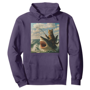 Funny Cat Riding Shark Hoodie Fishing Fisherman Ocean Lover Humor TS14 Purple Print Your Wear