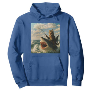 Funny Cat Riding Shark Hoodie Fishing Fisherman Ocean Lover Humor TS14 Royal Blue Print Your Wear