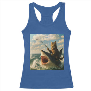 Funny Cat Riding Shark Racerback Tank Top Fishing Fisherman Ocean Lover Humor TS14 Royal Blue Print Your Wear