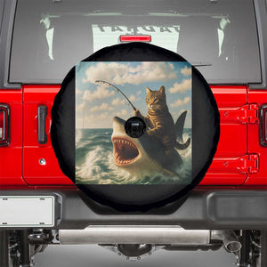 Funny Cat Riding Shark Spare Tire Cover Fishing Fisherman Ocean Lover Humor TS14 Black Print Your Wear