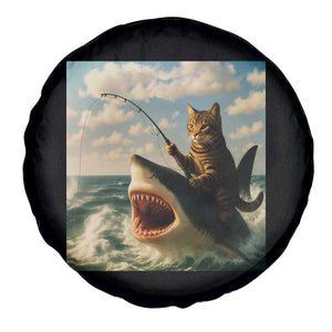 Funny Cat Riding Shark Spare Tire Cover Fishing Fisherman Ocean Lover Humor TS14 Print Your Wear