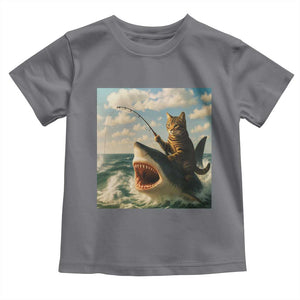 Funny Cat Riding Shark Toddler T Shirt Fishing Fisherman Ocean Lover Humor TS14 Charcoal Print Your Wear