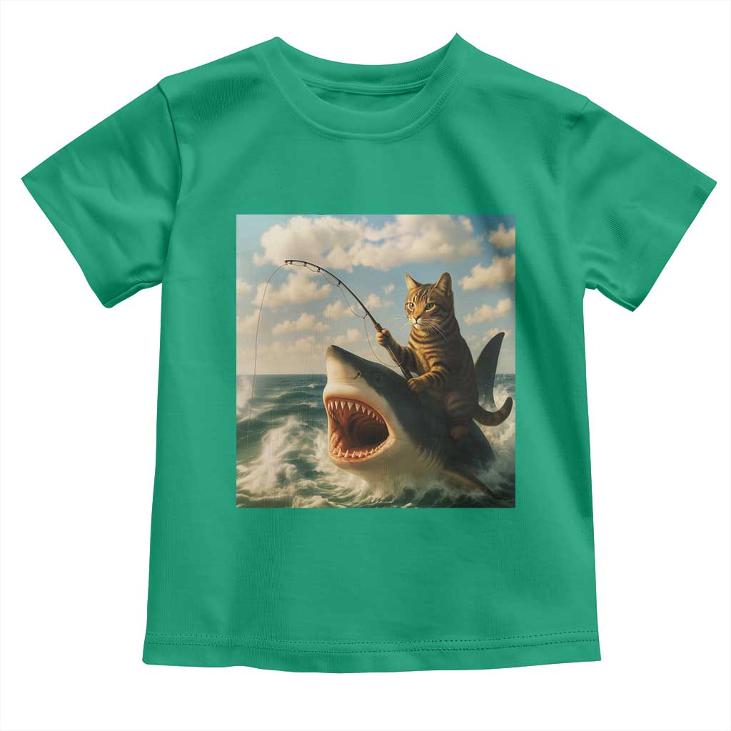 Funny Cat Riding Shark Toddler T Shirt Fishing Fisherman Ocean Lover Humor TS14 Irish Green Print Your Wear