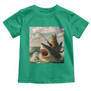 Funny Cat Riding Shark Toddler T Shirt Fishing Fisherman Ocean Lover Humor TS14 Irish Green Print Your Wear
