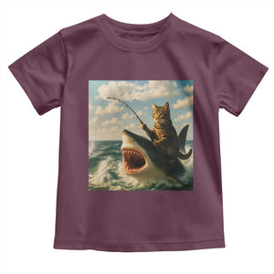 Funny Cat Riding Shark Toddler T Shirt Fishing Fisherman Ocean Lover Humor TS14 Maroon Print Your Wear