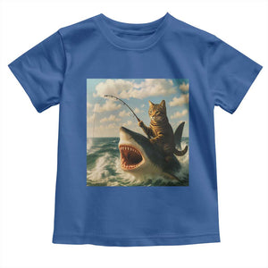 Funny Cat Riding Shark Toddler T Shirt Fishing Fisherman Ocean Lover Humor TS14 Royal Blue Print Your Wear