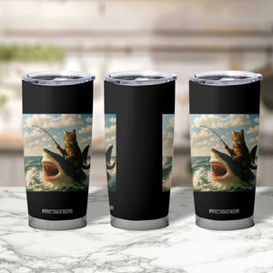 Funny Cat Riding Shark Tumbler Cup Fishing Fisherman Ocean Lover Humor TS14 Print Your Wear