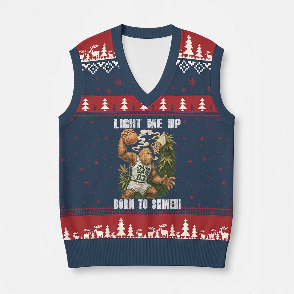 Funny Bigfoot Basketball V-Neck Knit Sweater Vest Light Me Up Born To Shine TS14 Navy Red Print Your Wear