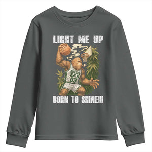 Funny Bigfoot Basketball Youth Sweatshirt Light Me Up Born To Shine TS14 Dark Heather Print Your Wear