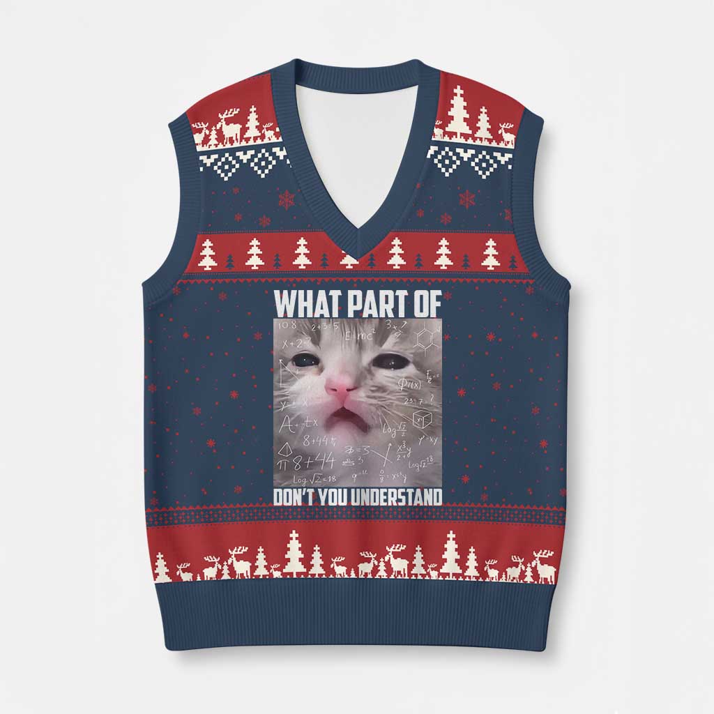 Funny Math Cat Lover V-Neck Knit Sweater Vest What Part Of Do Not You Understand TS14 Navy Red Print Your Wear