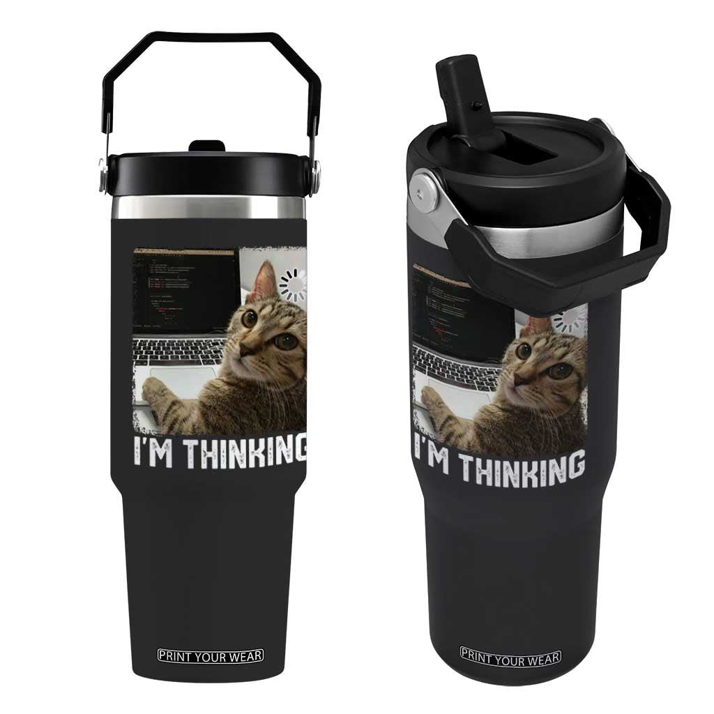 Tech Support Cat Flip Straw Tumbler I'm Thinking Funny Computer Engineer Coding Kitty TS14 One Size: 30 oz Black Print Your Wear