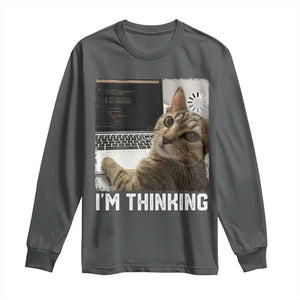 Tech Support Cat Long Sleeve Shirt I'm Thinking Funny Computer Engineer Coding Kitty TS14 Dark Heather Print Your Wear