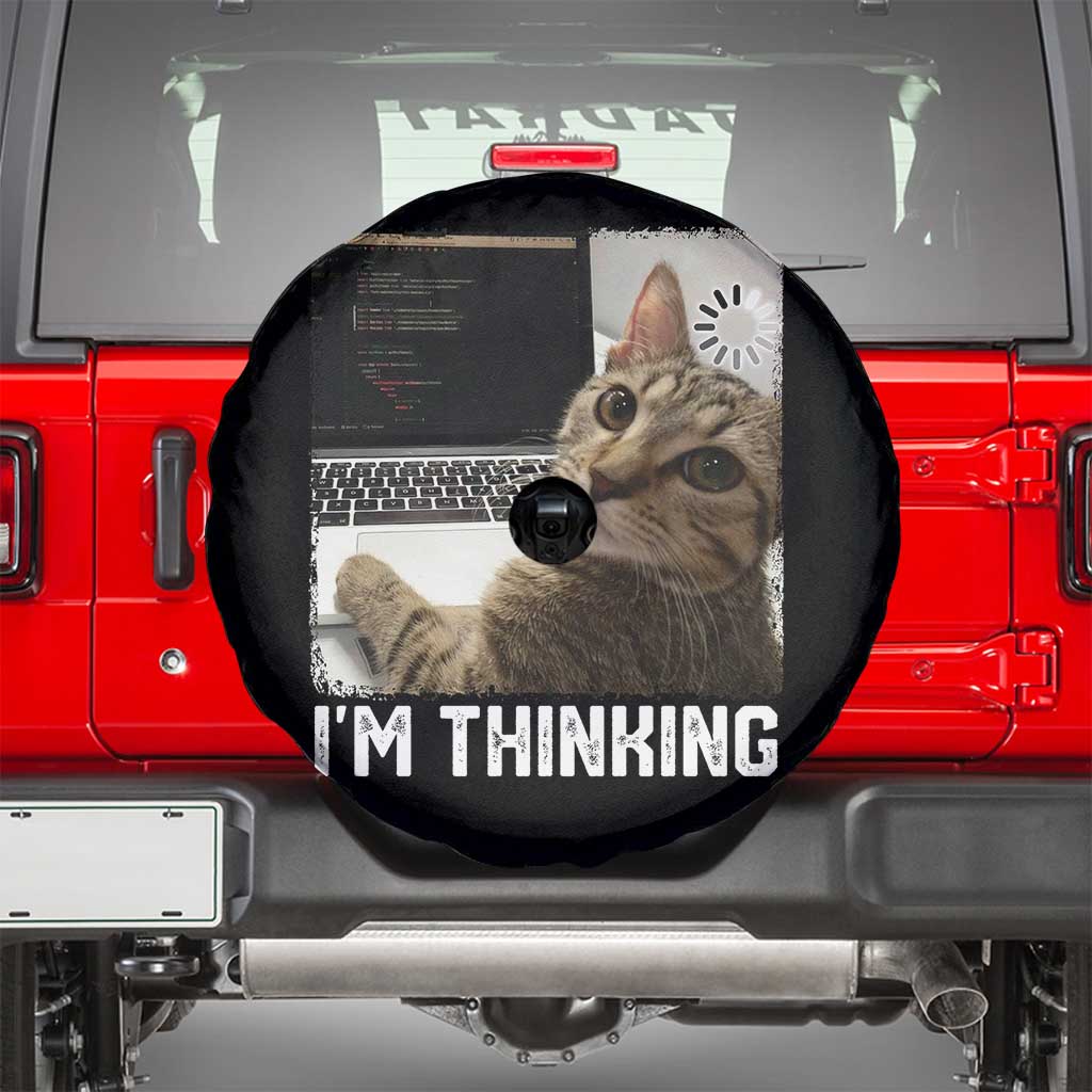 Tech Support Cat Spare Tire Cover I'm Thinking Funny Computer Engineer Coding Kitty TS14 Black Print Your Wear