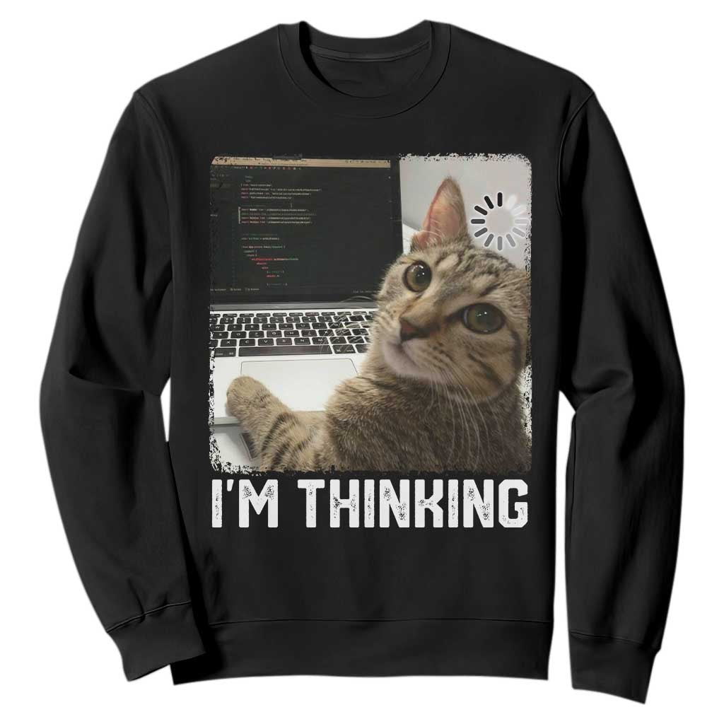 Tech Support Cat Sweatshirt I'm Thinking Funny Computer Engineer Coding Kitty TS14 Black Print Your Wear