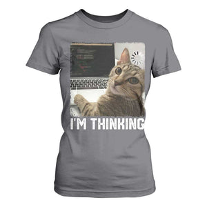 Tech Support Cat T Shirt For Women I'm Thinking Funny Computer Engineer Coding Kitty TS14 Charcoal Print Your Wear